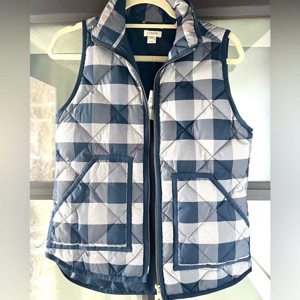 Navy Buffalo Check JCrew Puffer Vest- NWT